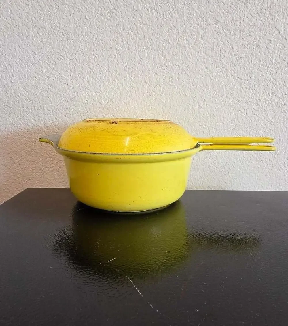 Descoware Cast Iron 2-In-1 Skillet Saucepan With Lid Yellow Belgium
